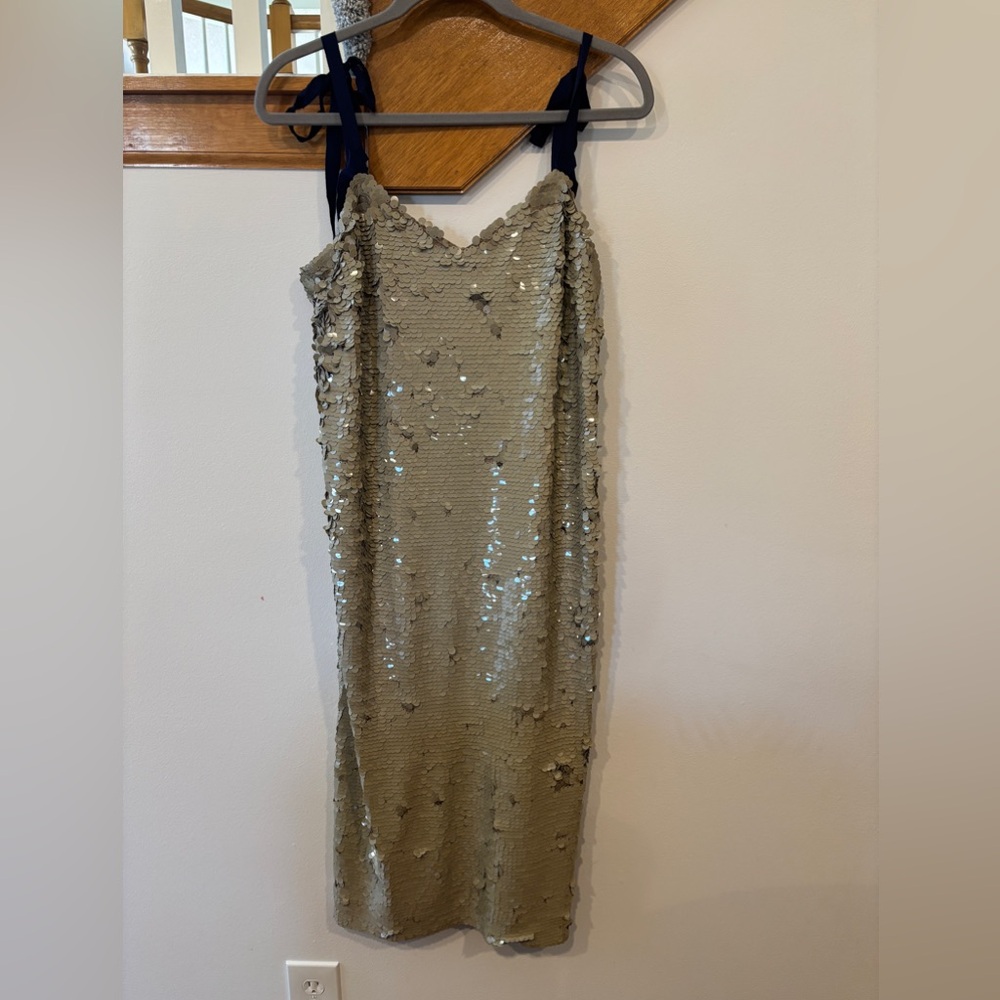 NWT J. Crew Collection Desert Canyon Tie Shoulder Gold Sequin Dress - Women’s 8